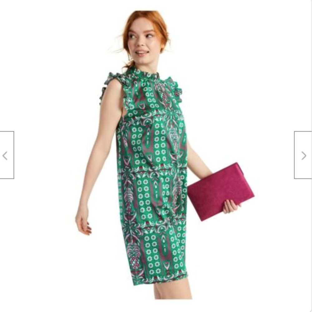 Macys ruffle sleeveless dress pink green pattern xl - Picture 2 of 8